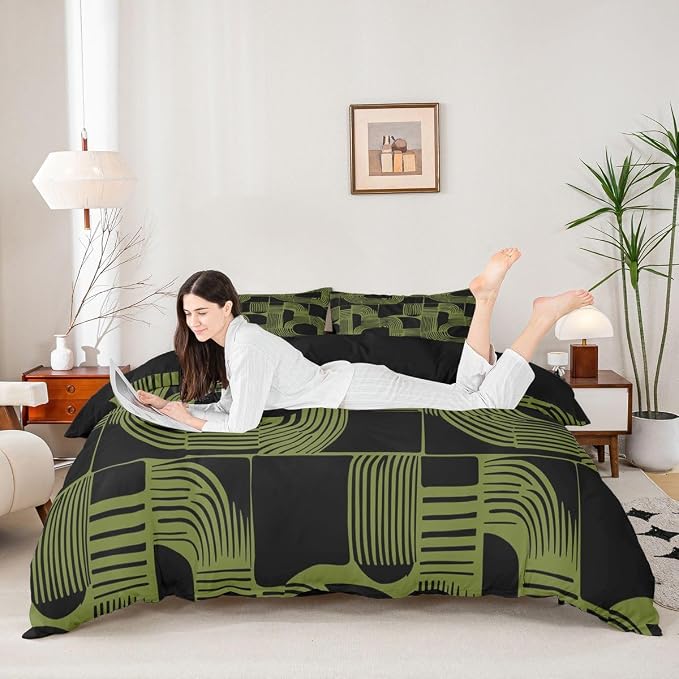 Erosebridal Bohemian Geometric Comforter Cover King Size Mid Century Abstract Kids Duvet Cover Boho Ethnic Bedding Set for Boys Teens Adult Bedroom Decor Modern Abstract Striped Bed Sets