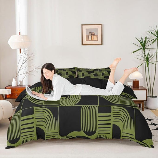 Erosebridal Bohemian Geometric Comforter Cover Toddler Size Mid Century Abstract Kids Duvet Cover Boho Ethnic Bedding Set for Boys Teens Adult Bedroom Decor Modern Abstract Striped Bed Sets