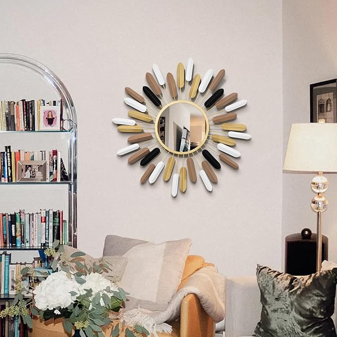 24" Boho Wall Mirror Flower Design,Luxury Decorative Rustic Farmhouse Mirrors for Living Room, Bathroom, Bedroom, and Entryway