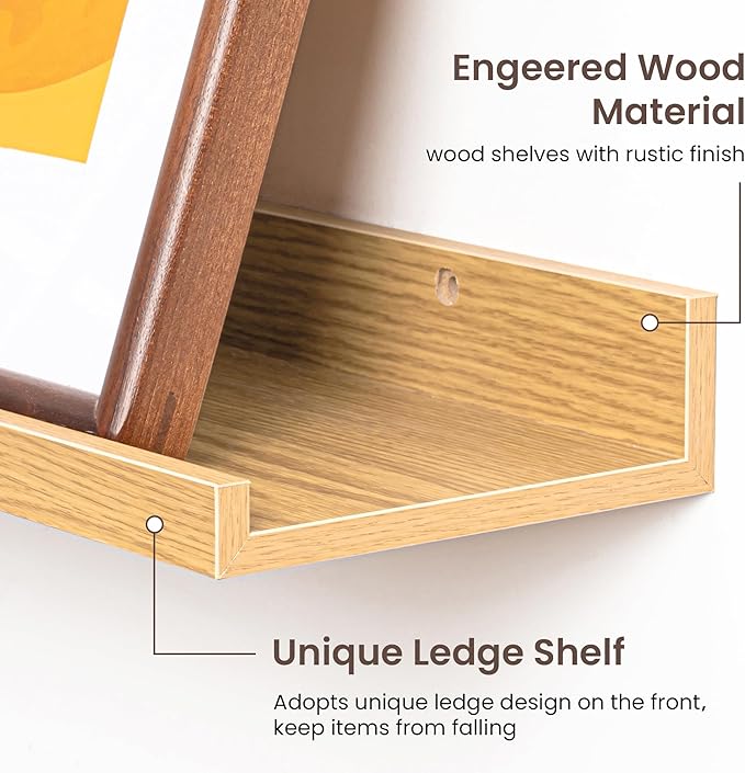 Axeman 40 Inch Floating Shelves | Oak Picture Ledge Shelf Set of 3 | Rustic Wood Wall Shelves with Lip | 40" Oak Picture Shelf for Wall with Ledge | Photo Shelves