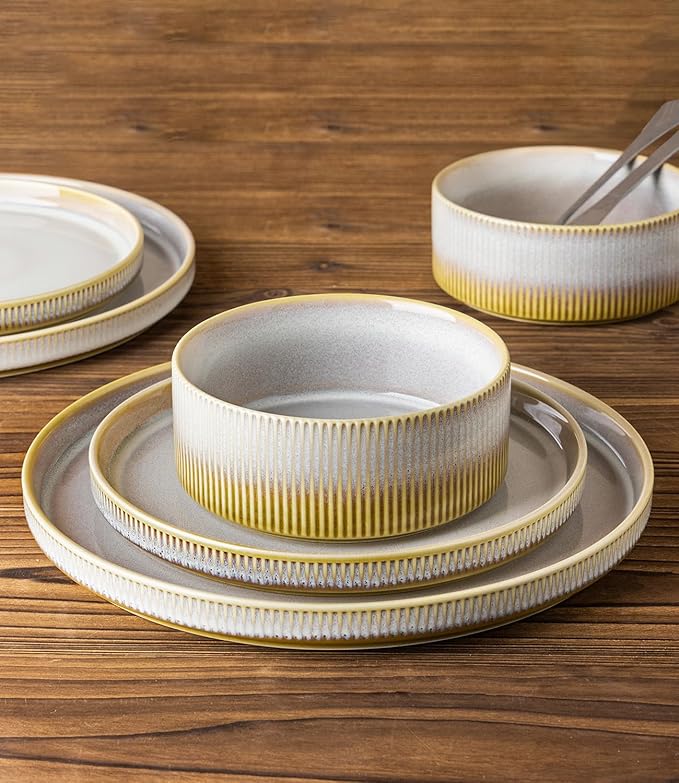 TheTerra Ceramic Dinnerware Sets for 6, 18 Pieces Porcelain Lightweight Plates and Bowls Sets, Scratch Resistant Dish Set, Oven & Microwave & Dishwasher Safe, Autumn Haze