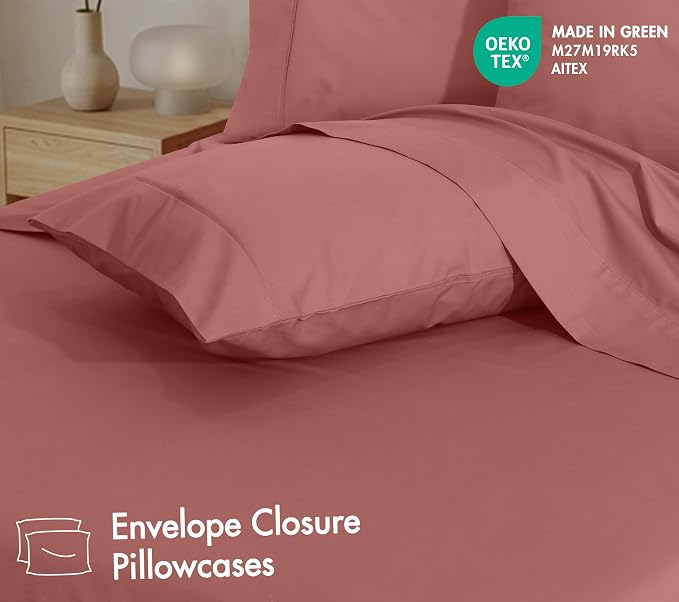 RUVANTI 100% Cotton Percale Sheets King Size 6 Piece Set, Cooling Bed Sheets for Hot Sleepers, Deep Pocket 16”, Breathable Lightweight & Durable, Crisp Hotel Style Sheets, Terracotta