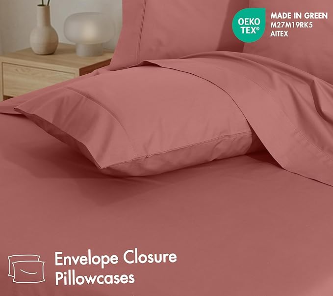 RUVANTI 100% Cotton Percale Sheets Twin XL Size 4 Piece Set, Cooling Bed Sheets for Hot Sleepers, Deep Pocket 16”, Breathable Lightweight & Durable, Crisp Hotel Style Sheets, Terracotta