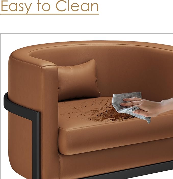 Brown Faux Leather Barrel Accent Chair Modern Upholstered Armchair for Living Room Bedroom Single Sofa Chair Club Side Chairs