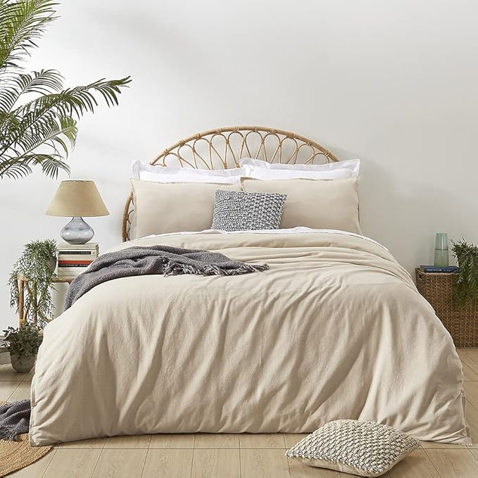 Omelas Beige Duvet Cover Queen Size Taupe Khaki Apricot Solid Color Bedding Set 3 Pcs Soft Microfiber Comforter Cover with Zipper Ties for Women Men