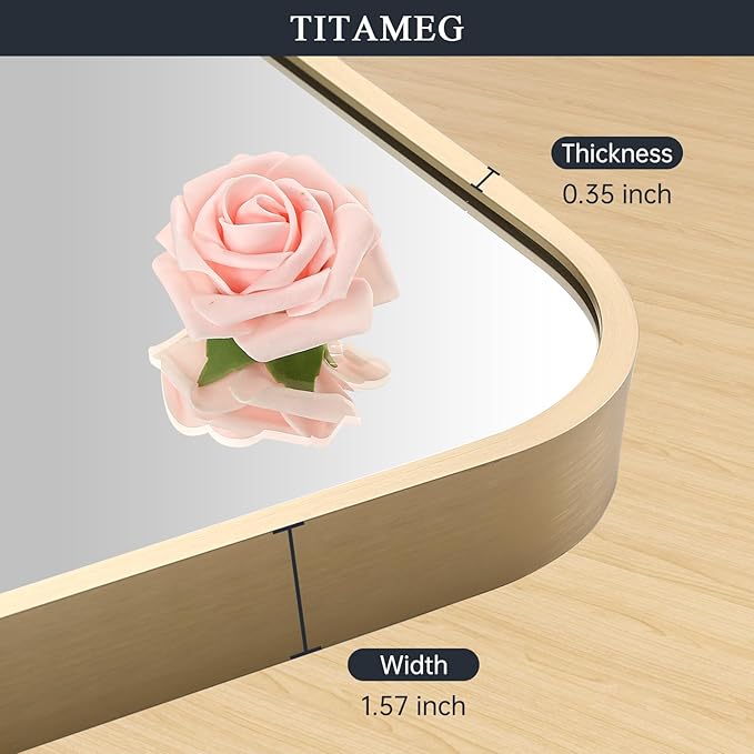 22x30 Inch Dark Matte Gold Bathroom Mirror for Wall，Framed Rectangle Mirror with Rounded Corner,Brushed Mirror for Bedroom or Living Room,Vertical or Horizontall