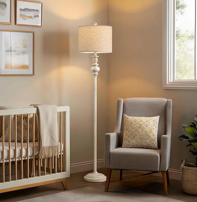 BOBOMOMO 64.25" Farmhouse Floor Lamp with Remote, Dimmable Floor Lamp with Adjustable Color Temperatures, Tall White Standing Floor Lamps for Living Room Corner, Bedroom & Nursery, 9W Bulb Included
