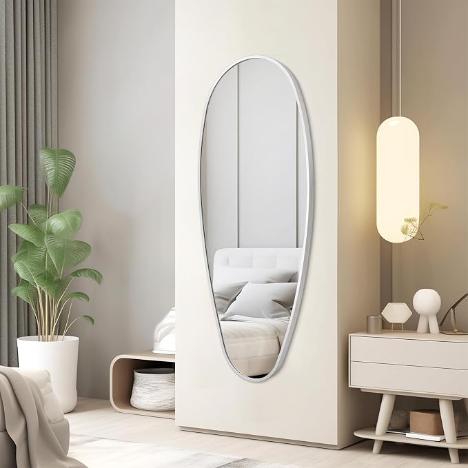 JJUUYOU Irregular Metal Frame Wall Mirror Asymmetrical Bathroom Mirror 39" X 18" Modern Horizontal or Vertical Wall Mounted Mirrors for Bedroom Living Room Bedroom Entryway Dorm,Silver