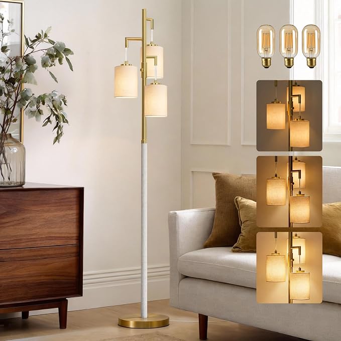G-SAFAVA 70" Dimmable Floor Lamp Wood Floor Lamps for Living Room Bedroom Mid Century Modern Floor Lamp Gold Standing Lamp Tall Lamps for Office Nursery Reading Elegant Stand Up Lamp, 3 Bulbs Included