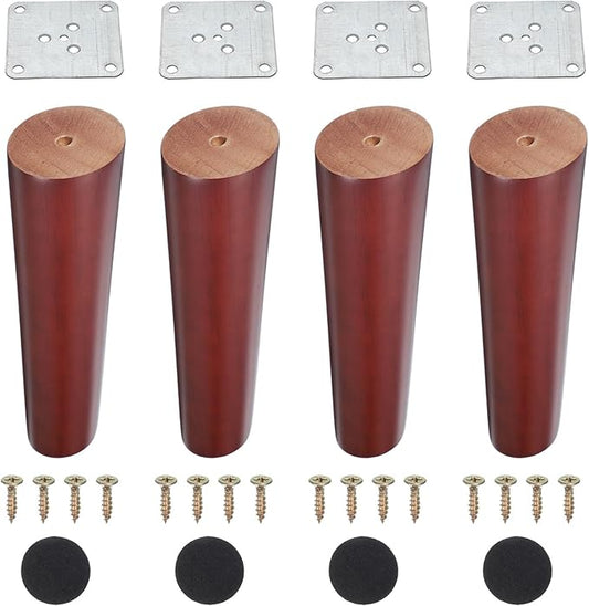 PATIKIL Wood Furniture Legs, 4Pcs 7" Tapered Replacement Sofa Leg for Chair Couch Bed Coffee Table Dresser, Red Walnut