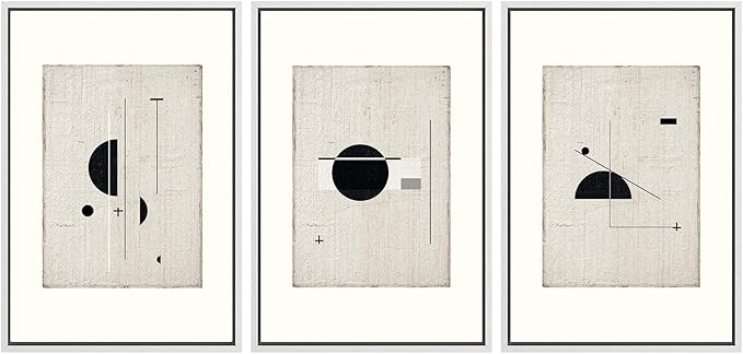 SIGNWIN Framed Canvas Print Wall Art Set Mid-Century Modern Geometric Polygons Abstract Shapes Illustrations Modern Art Decorative Minimal Duotone for Living Room, Bedroom, Office - 16"x24"x3 White