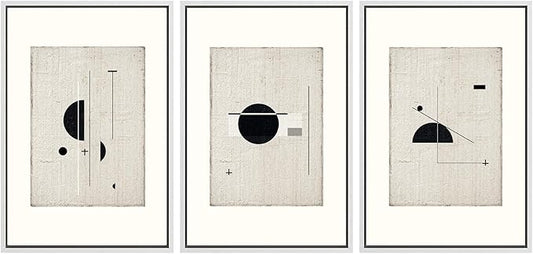 SIGNWIN Framed Canvas Print Wall Art Set Mid-Century Modern Geometric Polygons Abstract Shapes Illustrations Modern Art Decorative Minimal Duotone for Living Room, Bedroom, Office - 16"x24"x3 White