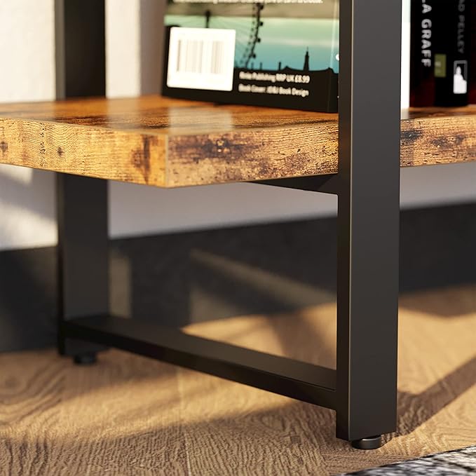 IRONCK Industrial Bookshelf and Bookcase Double Wide 5 Tier, Large Open Shelves, Wood and Metal Bookshelves for Home Office Furniture, Easy Assembly | Bookcase, Large, Open Shelves, Bookshelves, Easy Assembly