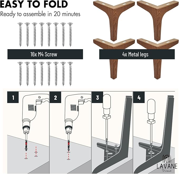 La Vane 6 Inch Metal Furniture Legs, Set of 4 - Modern Diamond Triangle Walnut DIY Replacement Feet Corner Legs for Cabinet, Sofa, Sideboard, Couch, Dresser Makeover
