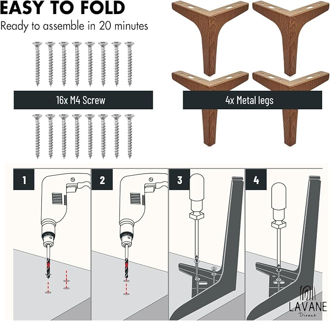 La Vane 7 Inch Metal Furniture Legs, Set of 4 - Modern Diamond Triangle Walnut DIY Replacement Feet Corner Legs for Cabinet, Sofa, Sideboard, Couch, Dresser Makeover