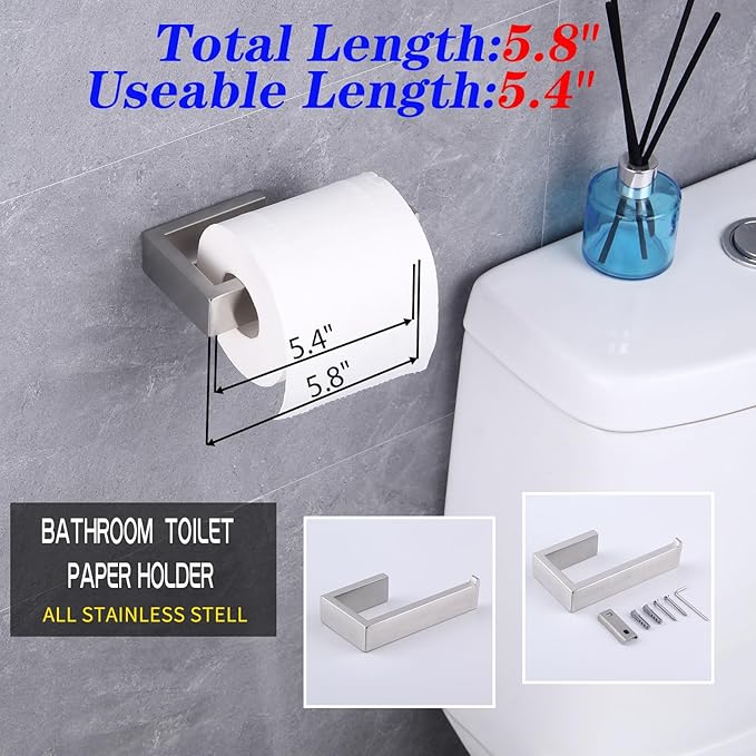 GERZWY Contemporary Stainless Steel Wall Mounted 4-Piece Bathroom Hardware Set - Towel Bar Towel Rings Toilet Paper Holder Towel Hooks, Brushed Finish HG1708-4LS