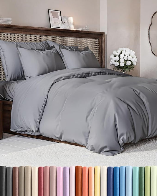 Duvet Cover Cal King Size - Extra Soft Cal King Size Duvet Cover - Lightweight, Breathable & Cozy - Easy Care with Zipper Closures & Ties - 104" x 98" Inches - (Steel Blue) Comforter Not Included