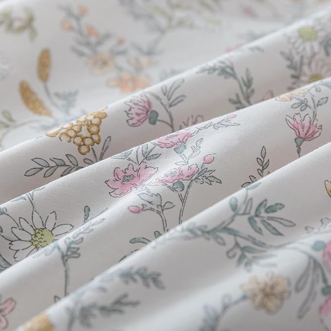 HoneiLife Wildflower Duvet Cover King - 100% Cotton Comforter Cover Sets, 3-PC Soft & Breathable Floral Duvet Cover Sets, Botanical Duvet Cover with Zipper Closure & Corner Ties, Lively Spring