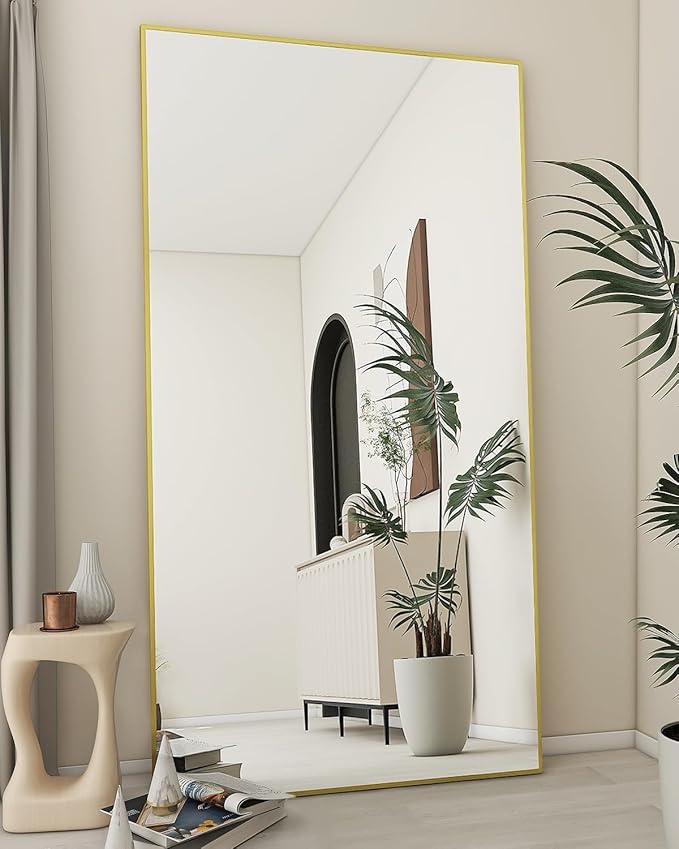 Koonmi 78"x35" Floor Mirror Full Length, Bedroom Floor Body Mirror with Stand, Large Gold Mirror, Leaning, Standing or Hanging Horizontally/Vertically