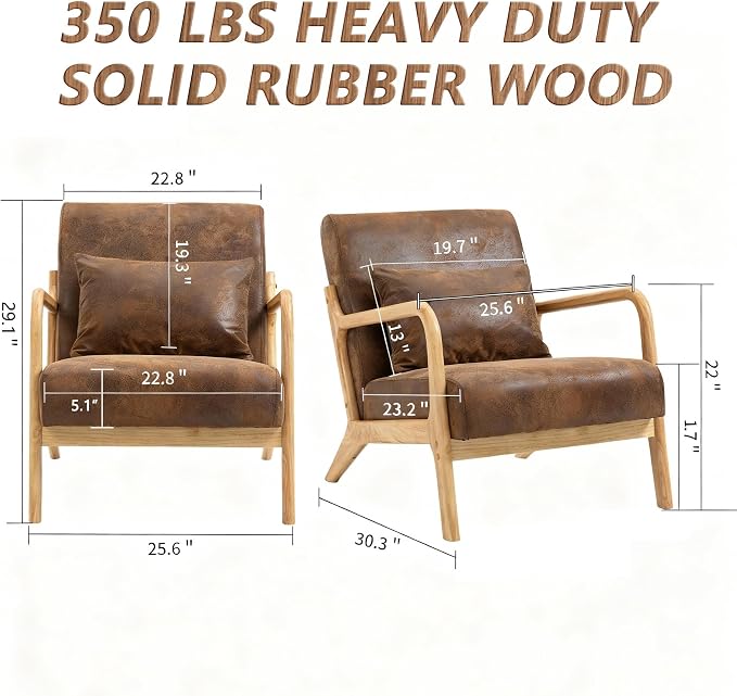 Set of 2 Mid Century Modern Lounge Chair with Wooden Frame & Gold-Embossed Upholstery, Vintage-Inspired Accent Chair with Pillow, Modern Living Room Chair for Stylish Home Interiors