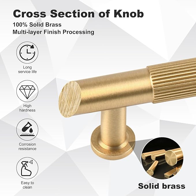 Solid Brass Kitchen Cabinet Pulls,7-1/2 Inch Brushed Matt Gold Dresser Drawer Handles, Modern Furniture Hardware Door Pulls for Cupborard Wardrobe Closet Vanity