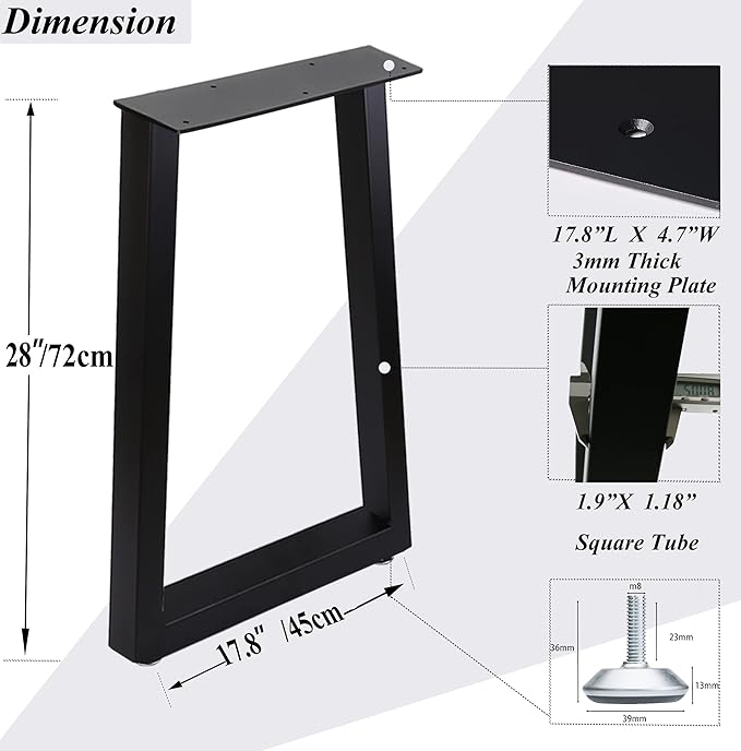 Metal Table Legs 28”Height 17.7”Wide Heavy Duty Desk Legs DIY Furniture Legs for Dining Table,Coffee Table,Office Desk Set of 2