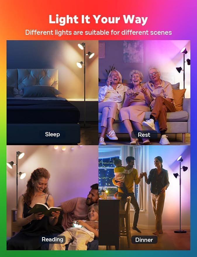 SIBRILLE RGBCW Floor Lamp, 36W Bright Color Changing Lamp, Modern Stepless Dimmable LED RGB Floor Lamp with Remote & Touch Control, Standing Lamp for Living Room, Game Room, Bedroom