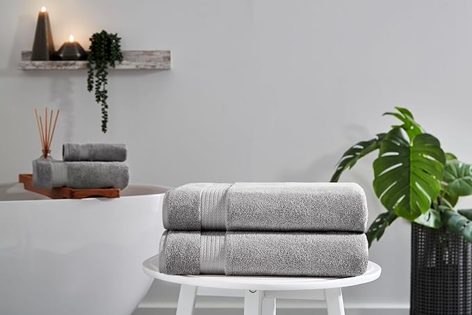 Ozdilek 2-Piece Bath Towels, 30x60 550GSM– 30x60 Inches, 100% Turkish Cotton, Luxury Quick Dry, Extra Large, Fade-Resistant, Eco-Friendly, Spa Towel, Cotton Towel (Light Grey)