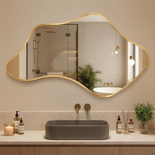 Asymmetrical Wall Mirror, Irregular Shaped Frameless Vanity Mirror, Modern Decorative Mirror for Entryway, Living Room, Bathroom