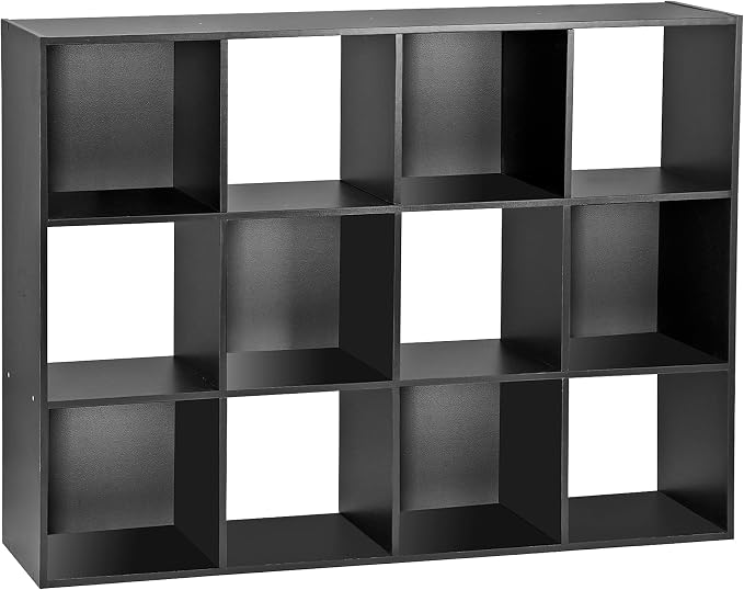 12 Cube Storage Organizer, Storage Shelf Organizer Bookshelf with Open Back, Open Shelf Bookcase, Wood Cubby Closet Cabinet Display Unit with 6 Removable Back Panels for Living Room Bedroom, Black