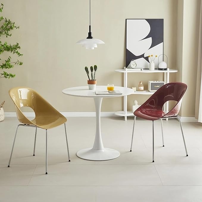 23.6 Inch Small White Round Dining Table for 2-4 Person, Mid-Century White Tulip Table with MDF Tabletop and Pedestal Base for Small Space Kitchen Dining Room