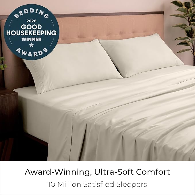 Mellanni California King Sheets Set - 4 PC Iconic Collection Bedding - Hotel Luxury, Extra Soft, Cooling Bed Sheets - Wrinkle, Fade, Stain Resistant (Cal King, Golden Ivory)