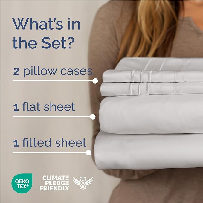Full Size 4 Piece Sheet Set - Comfy Breathable & Cooling Sheets - Hotel Luxury Bed Sheets for Women & Men - Deep Pockets, Easy-Fit, Soft and Wrinkle Free Sheets - French Grey Oeko-Tex Bed Sheet Set