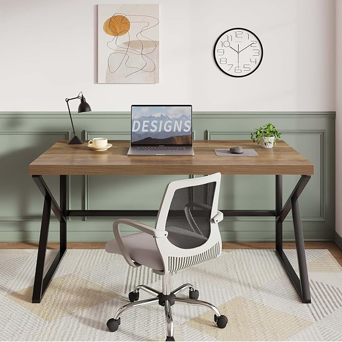 HSH Minimalist PC Desk, Industrial Home Office Desk, Sturdy Wood and Metal Desk, Rustic Vintage Oak 55 Inch Work Study Writing Desks Computer Table for Living Room Bedroom
