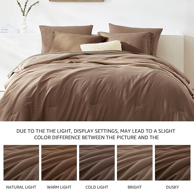 WRENSONGE Full Size Comforter Sets- 7 Pieces Soft Brown Bed in a Bag with Fitted Sheet, Flat Sheet, 2 Pillow Shams, 2 Pillowcases, Warm Bedding Sets for All Season