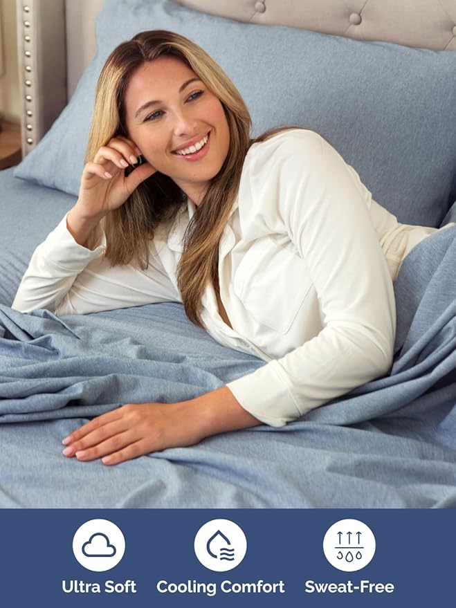 Extra Deep Twin Sheet Set - 4 Piece Breathable and Cooling Sheets - Hotel Luxury Bedding for Women, Men, Kids & Teens - Easy & Secure Fit - Soft and Wrinkle Free - Extra Deep Pockets - Heathered Blue