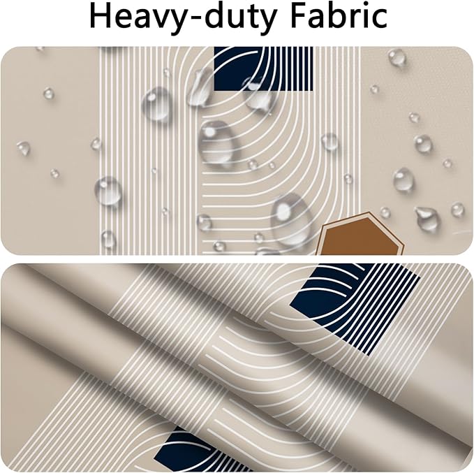 No Hook Boho Shower Curtain with Snap in Fabric Liner Set, Abstract Geometric Design, Mid Century Style Waterproof Shower Curtains for Bathroom, 71x74 Inches