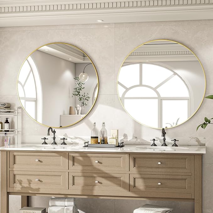 Round Mirror Wall Mounted Mirror - 24" Gold Circle Mirror Bathroom Vanity Mirror with Aluminum Frame for Bedroom Living Room Entryway Decor