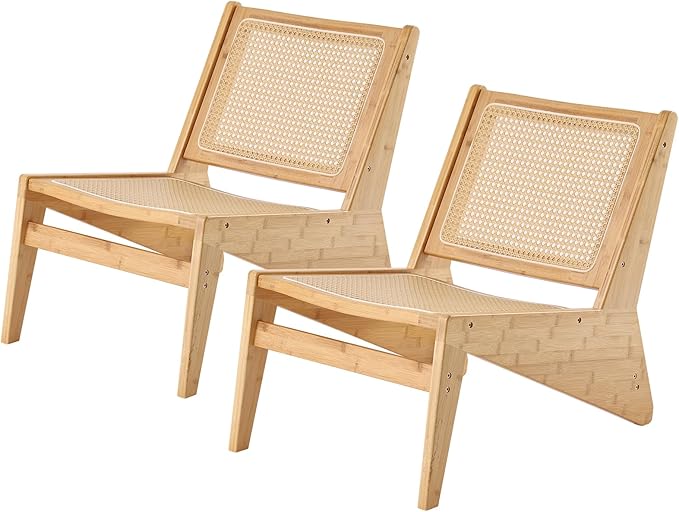 Mid Century Modern Accent Chair Set of 2 for Living Room, Low Armless Lounge Chair with Solid Wood Frame, Comfy Armchair for Bedroom and Balcony, Wood