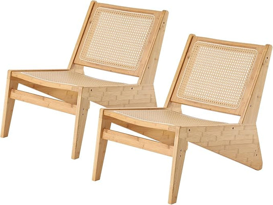 Mid Century Modern Accent Chair Set of 2 for Living Room, Low Armless Lounge Chair with Solid Wood Frame, Comfy Armchair for Bedroom and Balcony, Wood