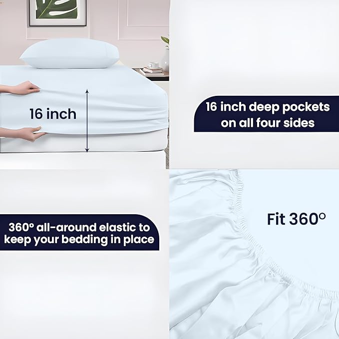 SGI bedding 100% Egyptian Cotton Sheets RV King Size – 600 Thread Count Sheets Set, Soft, Cooling, 15" Deep Pocket, Luxury Hotel Bedding, Breathable, Durable - Light Blue