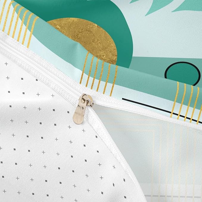 Erosebridal Boho Mid Century Duvet Cover Toddler Size Turquoise Neutral Modern Comforter Cover Geometric Abstract Bedding Set Minimalist Aesthetic Bed Set