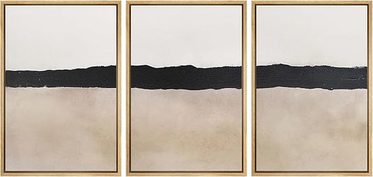 MUDECOR Framed Wall Art Print Set Minimalist Abstract Black Horizontal Brushstroke Illustrations Modern Art Boho Decorative Colorful Chic for Living Room, Bedroom, Office - 24"x36"x3 Natural
