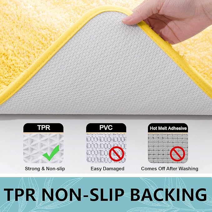 Arotive Microfiber Bathroom Rugs, Shaggy Soft and Absorbent Bath Rug, Non-Slip, Thick Plush Machine Washable Dry Bath Mats for Bathroom, Tub and Shower, 36x24, Yellow, Rectangular