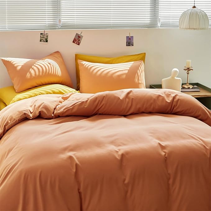 Pureant Peach Comforter Sets Queen Women Girls Grapefruit Color Bedding Comforters Cotton Luxurious Light Orange Adults Teens Solid Coral Bed Pure Blankets, Queen(90''*90''-Comforter)