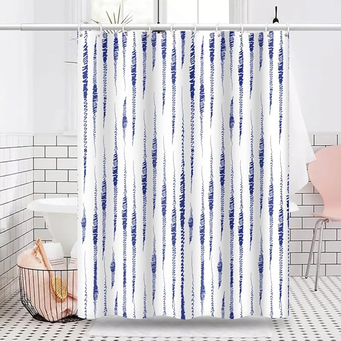 Abstract Shower Curtain Blue Twine Lines Print Unique Design Pattern Shower Curtains for Modern Artistic Bathroom Waterproof Fabric Decor Set with Hooks, 48W x 72H Inch
