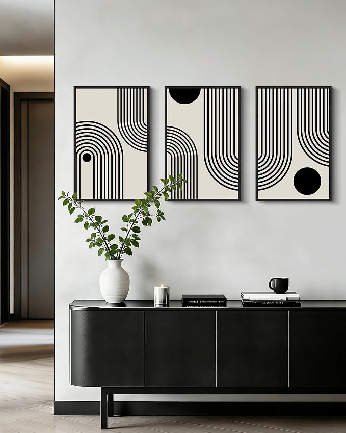 Drsoum Black Abstract Wall Art Framed Minimalist Bohemian Wall Decor Geometric Lines Artwork Hallway Bedroom Prints Ready to Hang 16x24in Black Framed