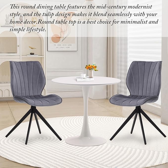 White Round Dining Room Table, 31.5" Tulip Table Round Kitchen Dining Table for 2-4 People, with 0.7" MDF Tables Top and Metal Pedestal Base Dinner Tables for Cafe, Home, Dining Room