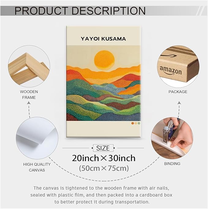 Yayoi Kusama1986 Wall Art Japanese Gallery Exhibition Wall Decor Yayoi Kusama Poster Abstract Landscape Canvas Print for Japanese Home Bedroom Decorations Artwork20x30in Framed