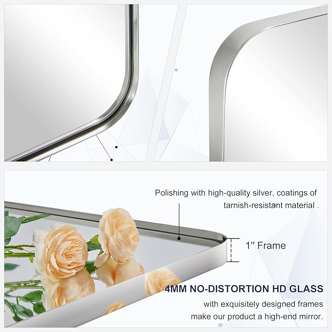 ANDY STAR Chrome Bathroom Mirrors for Over Sink, 24x32 Inch Polished Silver Mirror for Wall, Rectangular Metal Framed Vanity Mirror -Modern Clean Design with Superior Stainless Steel Frame